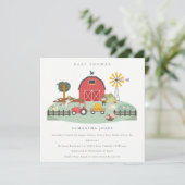 かわいい納屋周囲の庭ファーム動物ベビーシャワー招待状 サンキューカード (スタンド正面)