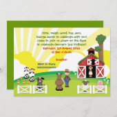 かわいい納屋周囲の庭ファーム動物子供の誕生日 招待状 (正面/裏面)