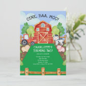 かわいい納屋周囲の庭ファーム動物2nd誕生日招待状 招待状 (スタンド正面)