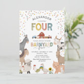 かわいい納屋周囲の庭ファーム4th誕生日招待状 招待状 (スタンド正面)