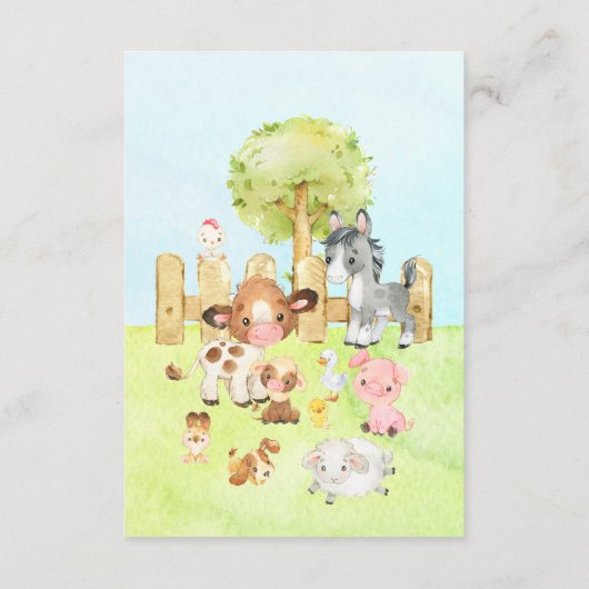 かわいい納屋周囲の庭フレンズ赤ちゃんシャワー エンクロージャーカード (裏面)