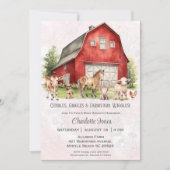 かわいい納屋周囲の庭動物ジェンダーニュートラル赤ちゃんシャワー 招待状 (正面)