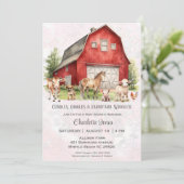 かわいい納屋周囲の庭動物ジェンダーニュートラル赤ちゃんシャワー 招待状 (スタンド正面)