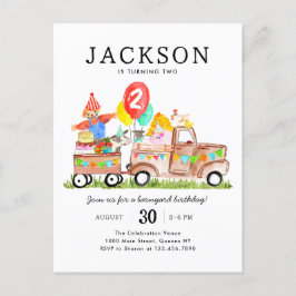 かわいい納屋周囲の庭動物トラックキッズファーム誕生日 ポストカード