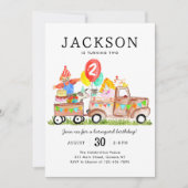 かわいい納屋周囲の庭動物トラックキッズファーム誕生日 招待状 (正面)