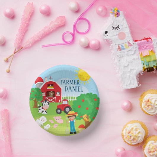 かわいい納屋周囲の庭動物，農家，トラクター誕生日 ペーパーボウル (パーティー)