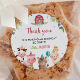 かわいい納屋周囲の庭農園動物の誕生日ラベル ラウンドシール