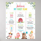 かわいい納屋周囲の庭農場動物誕生日マイルストーンのサイン ポスター (正面)