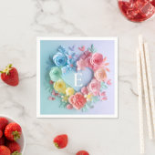 かわいい紙ハート,花,蝶 スタンダードカクテルナプキン (インサイチュ)