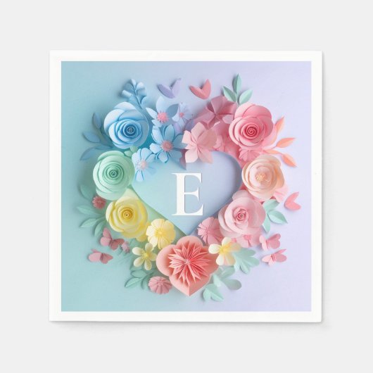 かわいい紙ハート,花,蝶 スタンダードカクテルナプキン (正面)