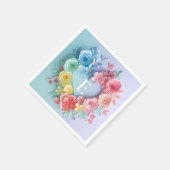 かわいい紙ハート,花,蝶 スタンダードカクテルナプキン (角)