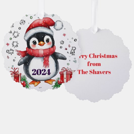かわいい紙ペンギン注文カパーソナライズされたード オーナメントカード (正面/裏面)