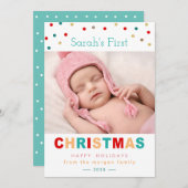 かわいい紙吹雪ドットベビーの初めてのクリスマス写真 シーズンカード (正面/裏面)