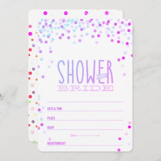 かわいい紙吹雪ブライダルシャワー 招待状 (正面/裏面)