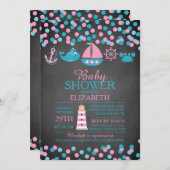 かわいい紙吹雪航海のガールベビーシャワー招待状 招待状 (正面/裏面)