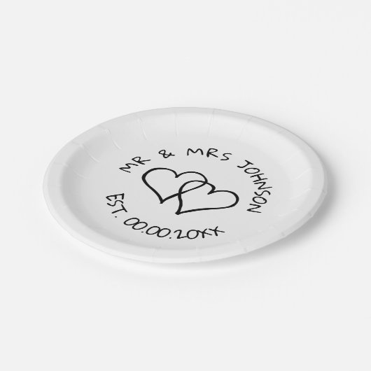 かわいい紙結婚のプレートと連動ハート ペーパープレート (アングル)