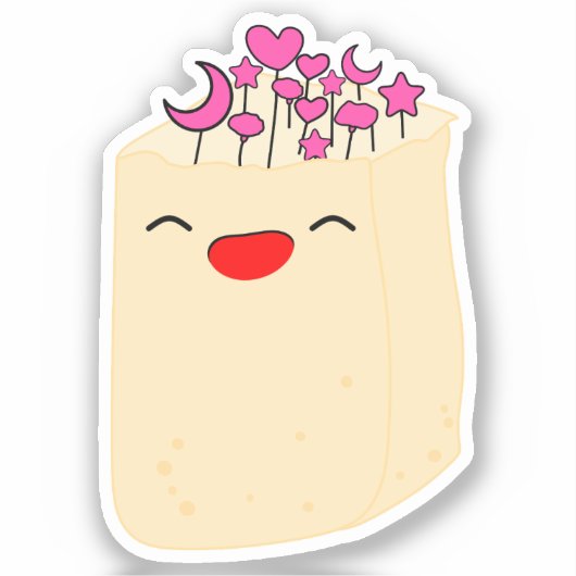 かわいい紙袋の自然の花のビニールステッカー シール (正面)