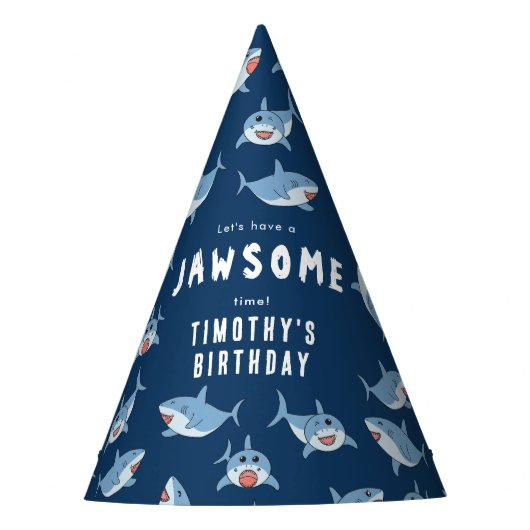 かわいい素晴らしホワイトシャーク海誕生会 パーティーハット (正面)