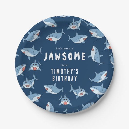 かわいい素晴らしホワイトシャーク海誕生会 ペーパープレート (正面)