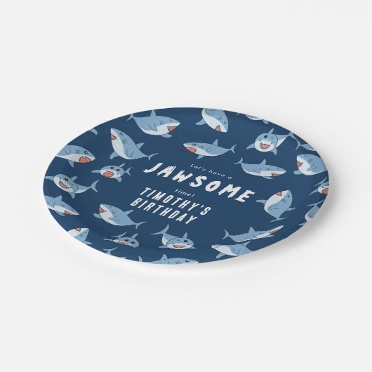 かわいい素晴らしホワイトシャーク海誕生会 ペーパープレート (アングル)