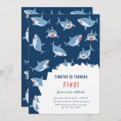 かわいい素晴らしホワイトシャーク海誕生会 招待状 (正面/裏面)