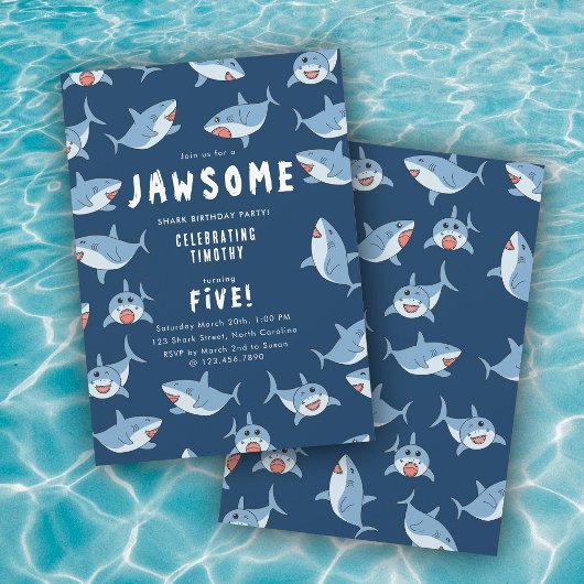 かわいい素晴らしホワイトシャーク海誕生会 招待状
