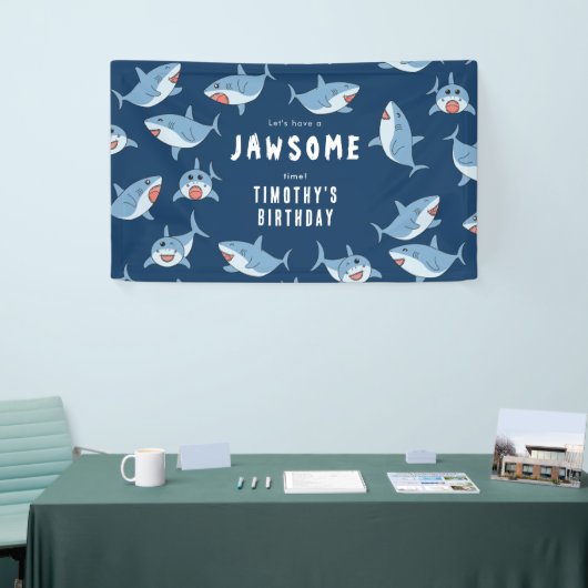 かわいい素晴らしホワイトシャーク海誕生会 横断幕 (トレードショー)