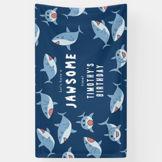 かわいい素晴らしホワイトシャーク海誕生会 横断幕 (縦)