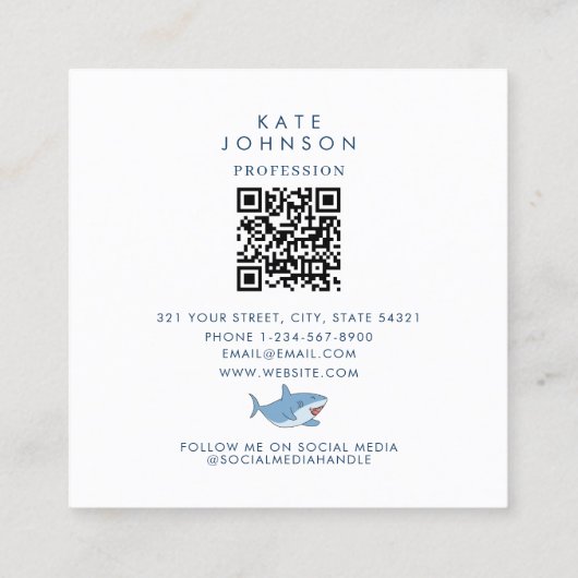 かわいい素晴らしホワイトシャーク海QRコード スクエア名刺 (裏面)