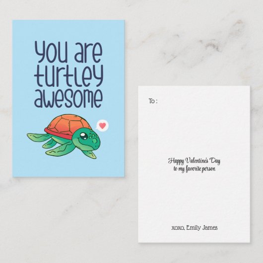 かわいい素晴らし亀おもしろいの子バレンタインデー ノートカード (正面/裏面)