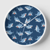 かわいい素晴らし白サメ海 壁時計 (正面)