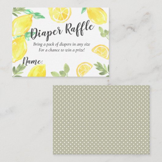 かわいい素朴なレモンバビシャワーおむつラッフルカード エンクロージャーカード (正面/裏面)