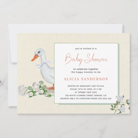 かわいい素朴なヴィンテージファームのフローラ赤ちゃんシャワー 招待状 (正面)