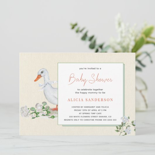 かわいい素朴なヴィンテージファームのフローラ赤ちゃんシャワー 招待状 (スタンド正面)