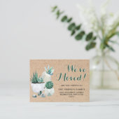 かわいい素朴な水彩画のサボテン引越しのお知らせ エンクロージャーカード (スタンド正面)