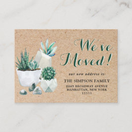 かわいい素朴な水彩画のサボテン引越しのお知らせ エンクロージャーカード