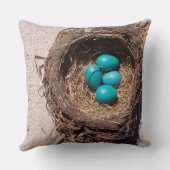 かわいい素朴な鳥の巣の青いロビンの卵 クッション (裏面)