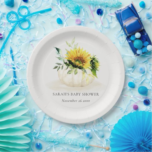 かわいい素朴ひまわりカボチャフローラベビーシャワー ペーパープレート (パーティー)