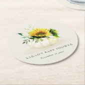 かわいい素朴ひまわりカボチャフローラベビーシャワー ラウンドペーパーコースター (アングル)