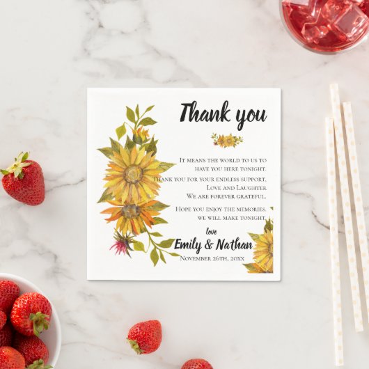 かわいい素朴ひまわり結婚の感謝メッセージ スタンダードカクテルナプキン (インサイチュ)