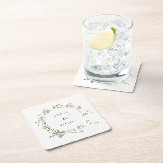 かわいい素朴イエローメドウフローラ結婚リース スクエアペーパーコースター (インサイチュ)