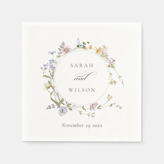 かわいい素朴イエローメドウフローラ結婚リース スタンダードカクテルナプキン (正面)