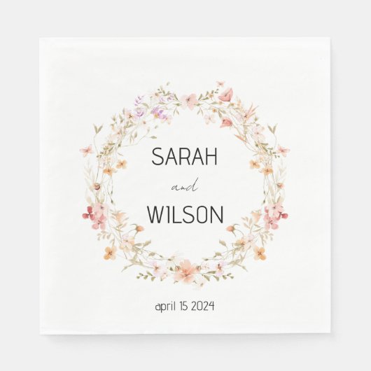 かわいい素朴イエローメドウフローラ結婚リース スタンダードランチョンナプキン (正面)