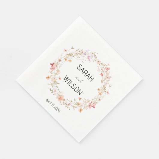 かわいい素朴イエローメドウフローラ結婚リース スタンダードランチョンナプキン (角)