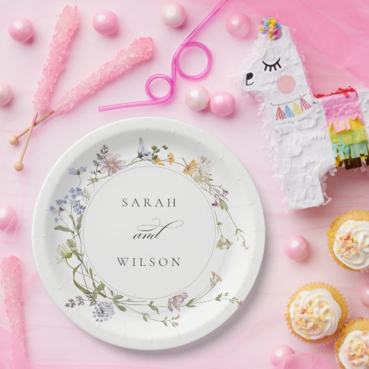 かわいい素朴イエローメドウフローラ結婚リース ペーパープレート (パーティー)