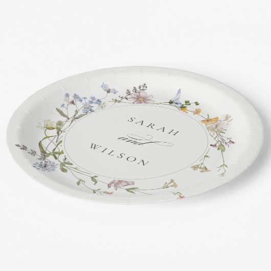 かわいい素朴イエローメドウフローラ結婚リース ペーパープレート (アングル)