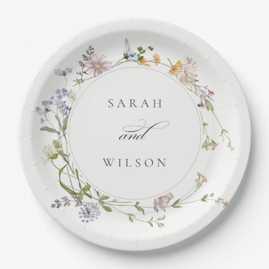 かわいい素朴イエローメドウフローラ結婚リース ペーパープレート (正面)