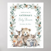 かわいい素朴ウッドランド動物の赤ちゃんシャワー ポスター (正面)