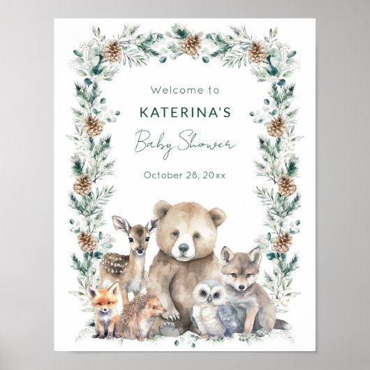 かわいい素朴ウッドランド動物の赤ちゃんシャワー ポスター (正面)