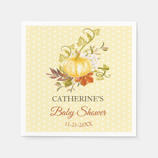 かわいい素朴カボチャ水玉模様ベビーシャワー スタンダードカクテルナプキン (正面)